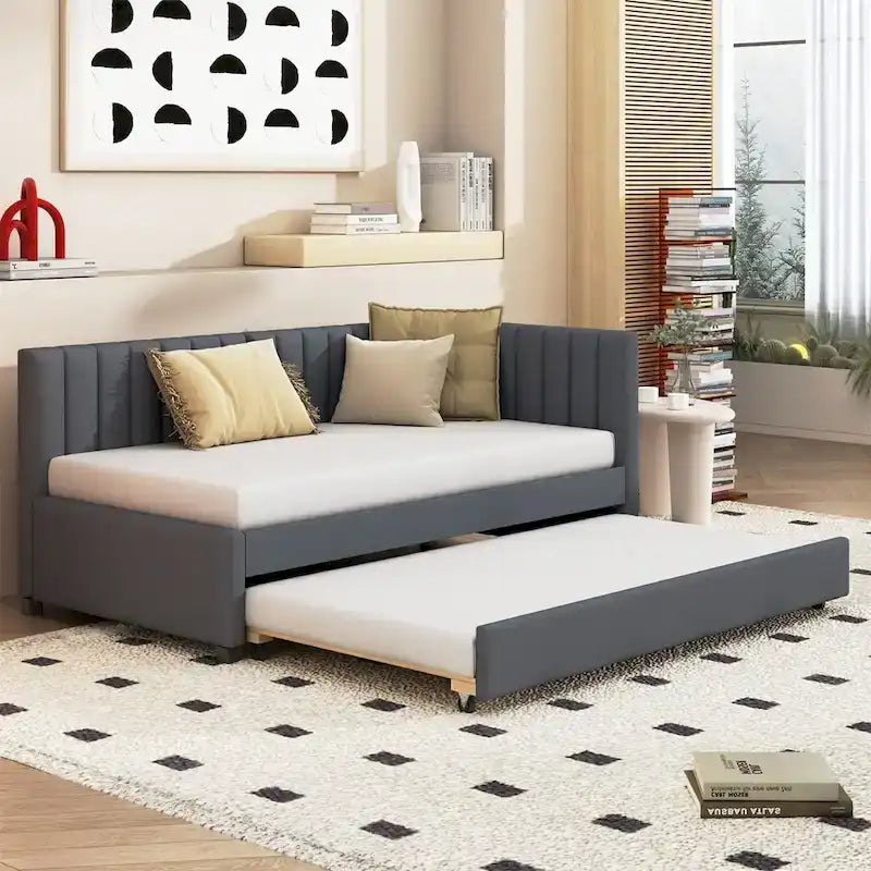 Lit de repos capitonné simple avec lit gigogne – Jaune / Gris / Beige / Rose, Semi-fermé, 2 couchages