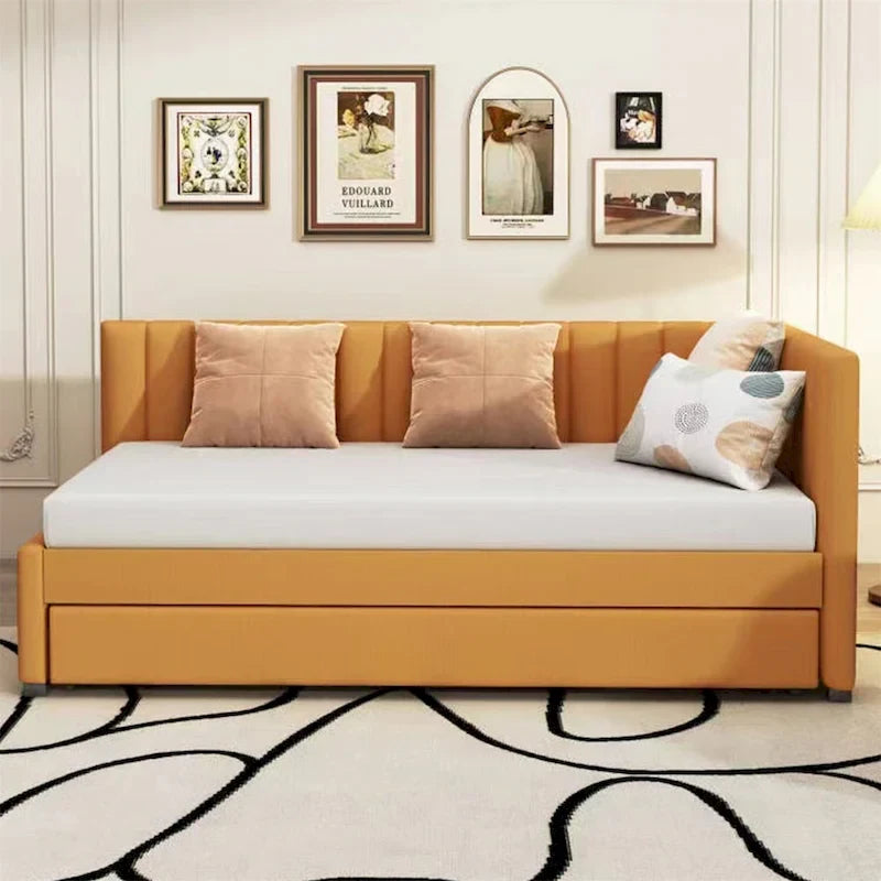 Lit de repos capitonné simple avec lit gigogne – Jaune / Gris / Beige / Rose, Semi-fermé, 2 couchages