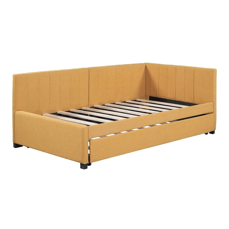 Lit de repos capitonné simple avec lit gigogne – Jaune / Gris / Beige / Rose, Semi-fermé, 2 couchages