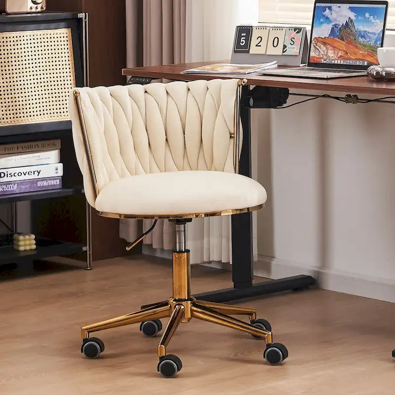 Chaise de bureau pivotante en velours avec roulettes – Beige / Vert / Rose / Noir / Gris, Individuel
