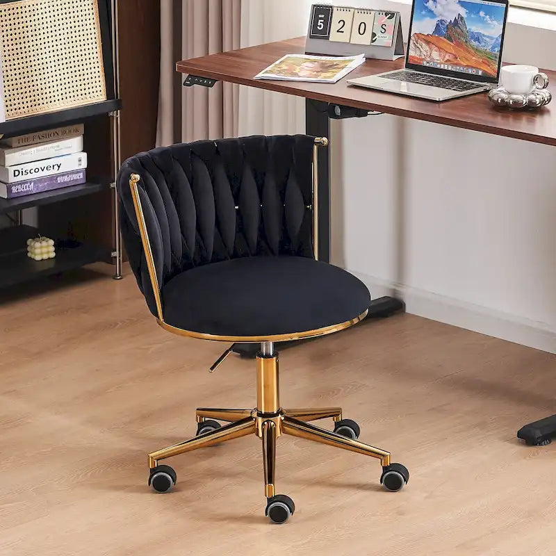 Chaise de bureau pivotante en velours avec roulettes – Beige / Vert / Rose / Noir / Gris, Individuel
