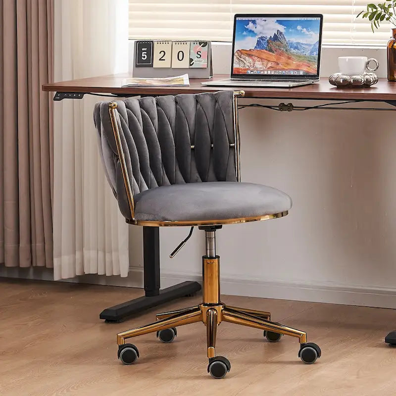 Chaise de bureau pivotante en velours avec roulettes – Beige / Vert / Rose / Noir / Gris, Individuel