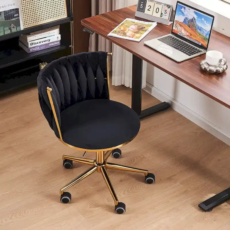Chaise de bureau pivotante en velours avec roulettes – Beige / Vert / Rose / Noir / Gris, Individuel