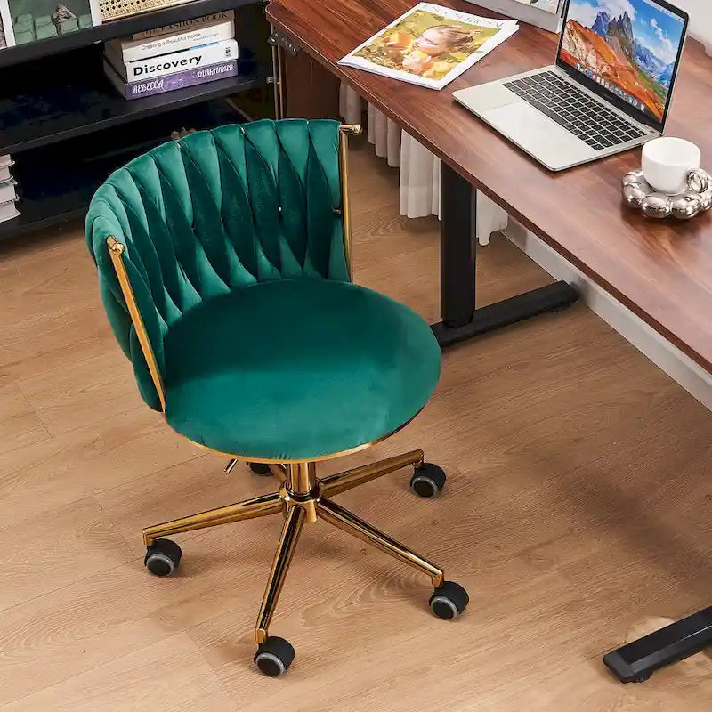 Chaise de bureau pivotante en velours avec roulettes – Beige / Vert / Rose / Noir / Gris, Individuel