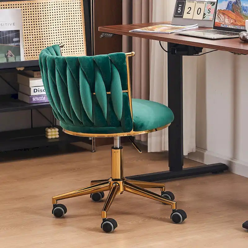 Chaise de bureau pivotante en velours avec roulettes – Beige / Vert / Rose / Noir / Gris, Individuel