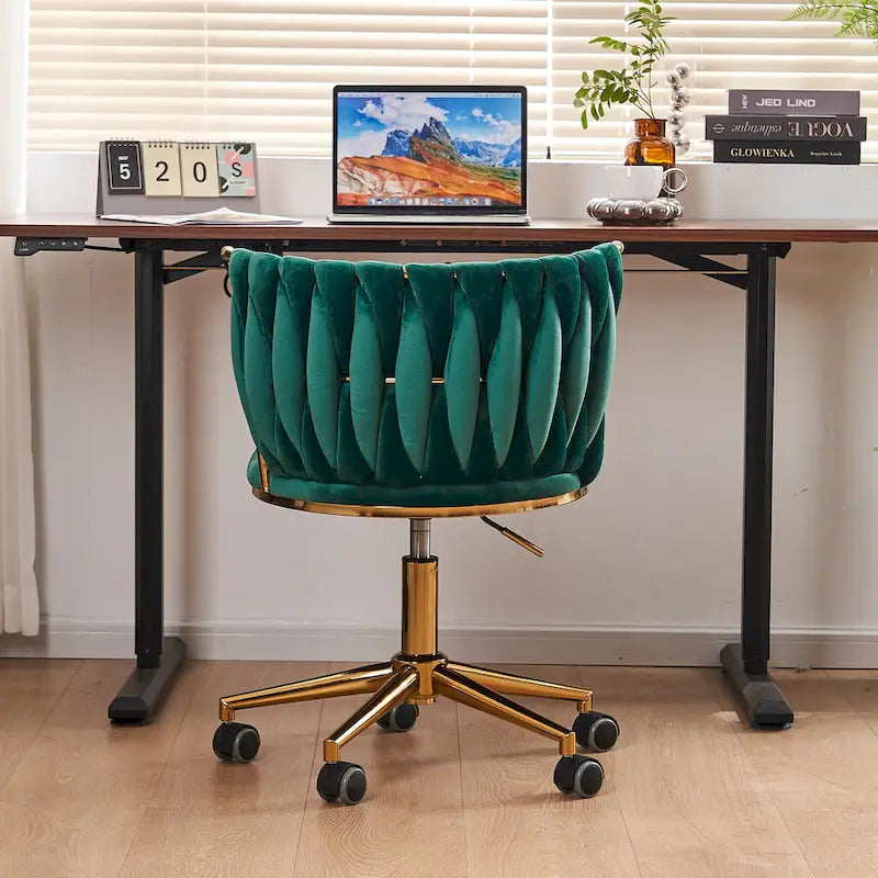 Chaise de bureau pivotante en velours avec roulettes – Beige / Vert / Rose / Noir / Gris, Individuel