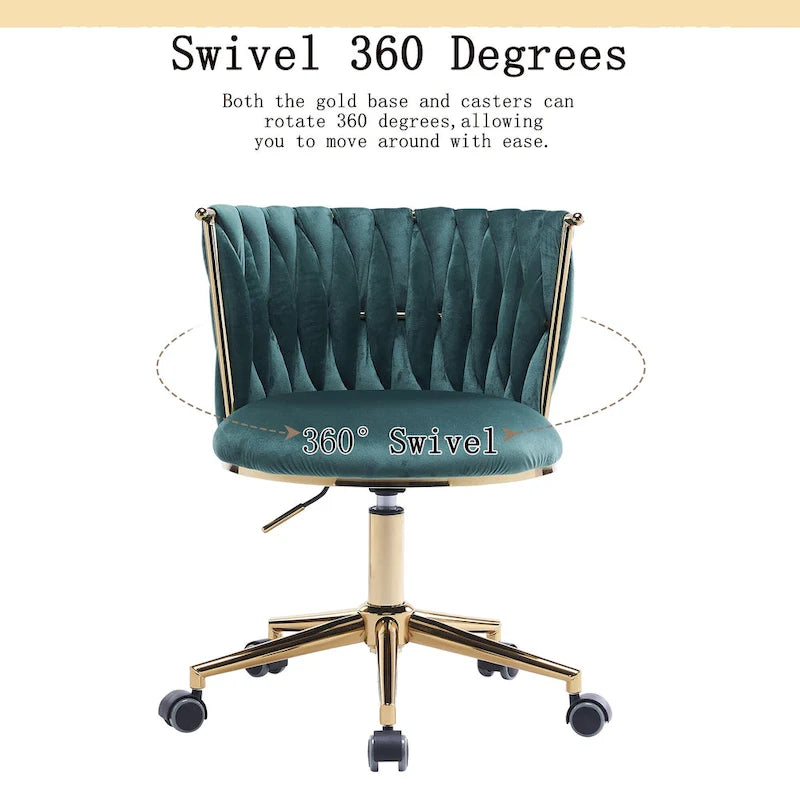 Chaise de bureau pivotante en velours avec roulettes – Beige / Vert / Rose / Noir / Gris, Individuel