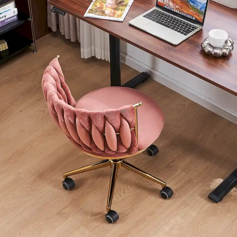 Chaise de bureau pivotante en velours avec roulettes – Beige / Vert / Rose / Noir / Gris, Individuel