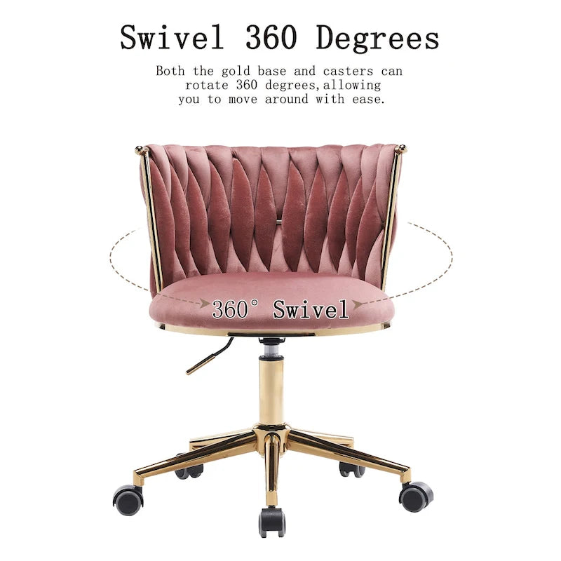 Chaise de bureau pivotante en velours avec roulettes – Beige / Vert / Rose / Noir / Gris, Individuel