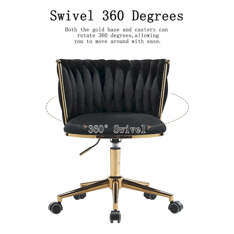 Chaise de bureau pivotante en velours avec roulettes – Beige / Vert / Rose / Noir / Gris, Individuel