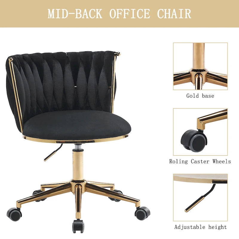 Chaise de bureau pivotante en velours avec roulettes – Beige / Vert / Rose / Noir / Gris, Individuel