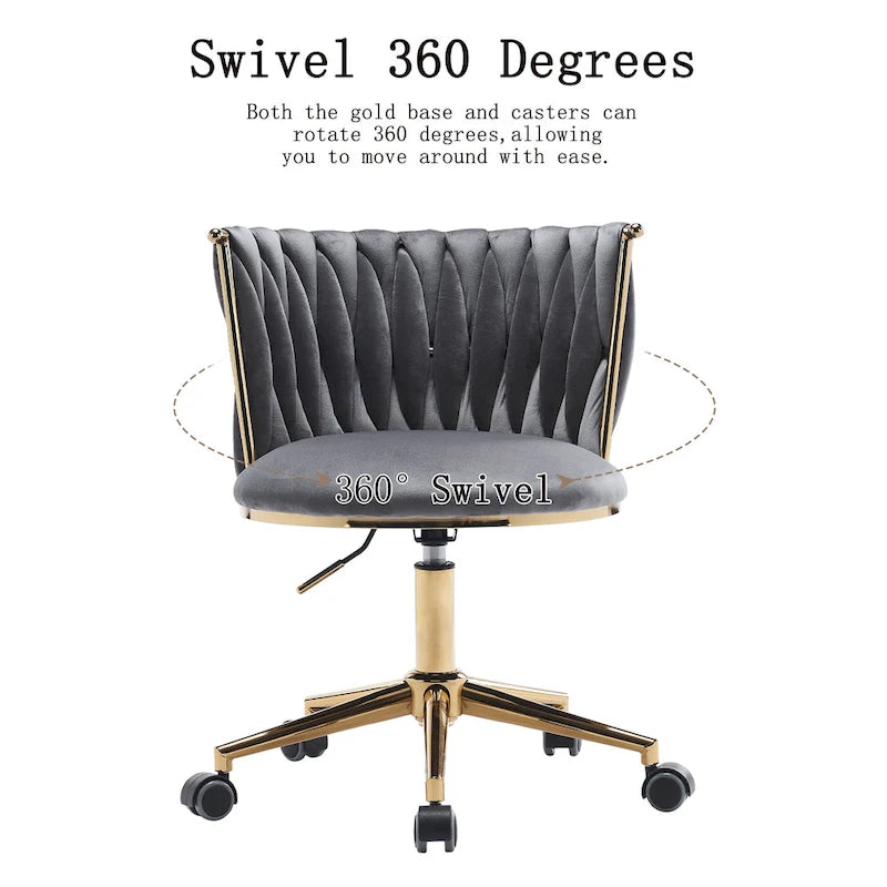 Chaise de bureau pivotante en velours avec roulettes – Beige / Vert / Rose / Noir / Gris, Individuel