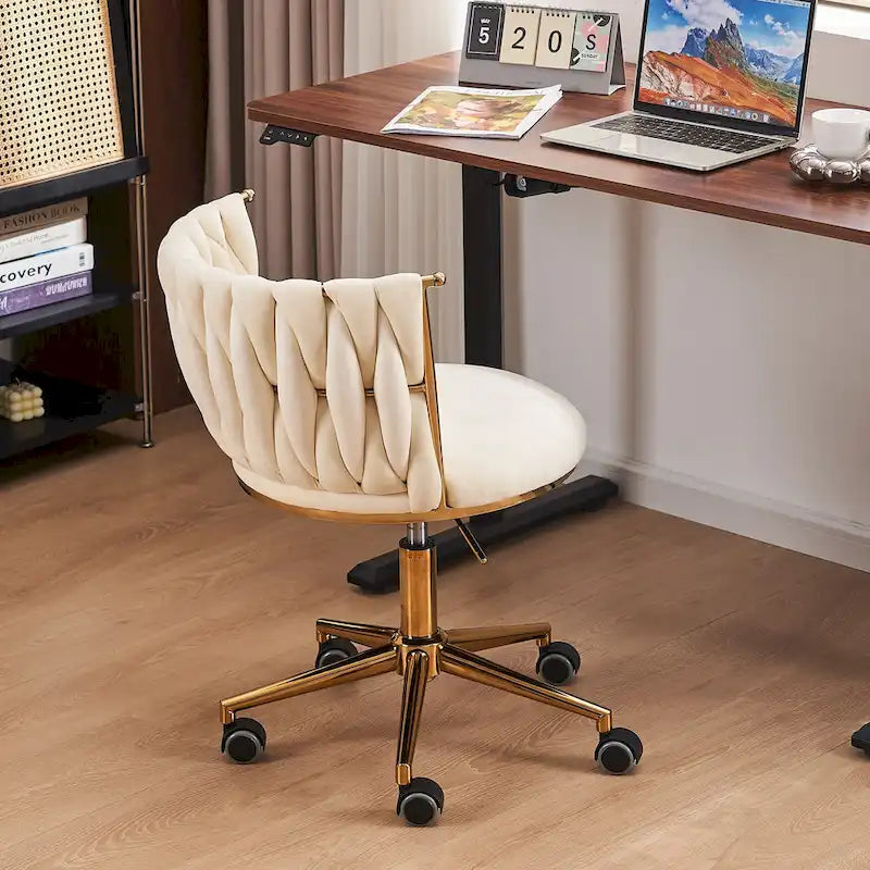 Chaise de bureau pivotante en velours avec roulettes – Beige / Vert / Rose / Noir / Gris, Individuel
