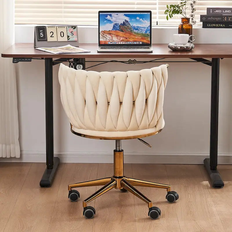 Chaise de bureau pivotante en velours avec roulettes – Beige / Vert / Rose / Noir / Gris, Individuel