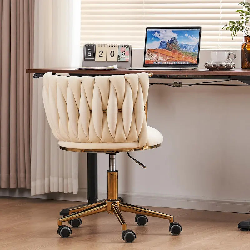 Chaise de bureau pivotante en velours avec roulettes – Beige / Vert / Rose / Noir / Gris, Individuel
