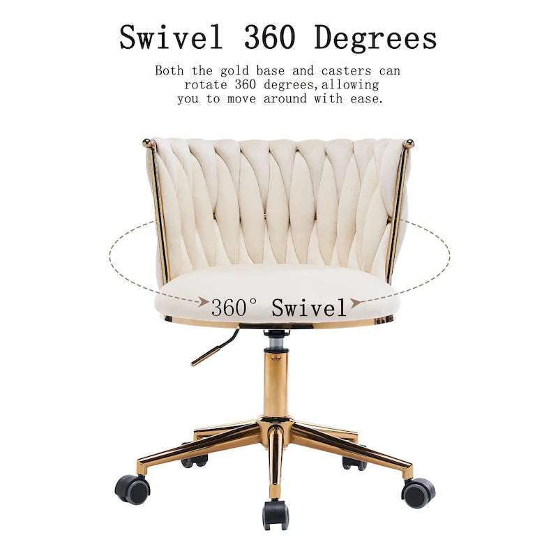 Chaise de bureau pivotante en velours avec roulettes – Beige / Vert / Rose / Noir / Gris, Individuel