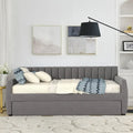 Lit de repos double en velours gris/beige avec lit gigogne, pour 2 personnes