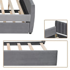 Lit de repos double en velours gris/beige avec lit gigogne, pour 2 personnes
