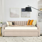 Lit de repos double en velours gris/beige avec lit gigogne, pour 2 personnes