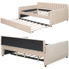 Lit de repos double en velours gris/beige avec lit gigogne, pour 2 personnes