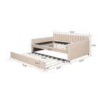 Lit de repos double en velours gris/beige avec lit gigogne, pour 2 personnes