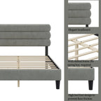 Cadre de lit plateforme rembourré gris clair / gris foncé / vert avec tête de lit, taille double, pour 2