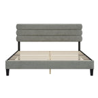 Cadre de lit plateforme rembourré gris clair / gris foncé / vert avec tête de lit, taille double, pour 2