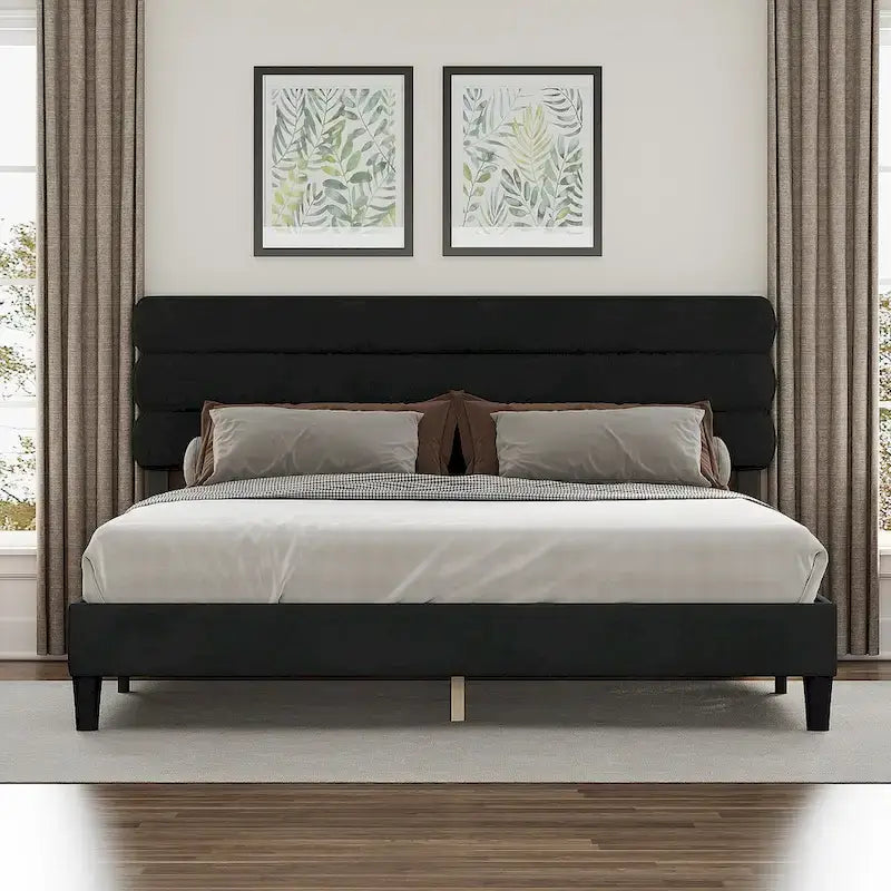 Cadre de lit plateforme rembourré gris clair / gris foncé / vert avec tête de lit, taille double, pour 2