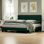 Cadre de lit plateforme rembourré gris clair / gris foncé / vert avec tête de lit, taille double, pour 2