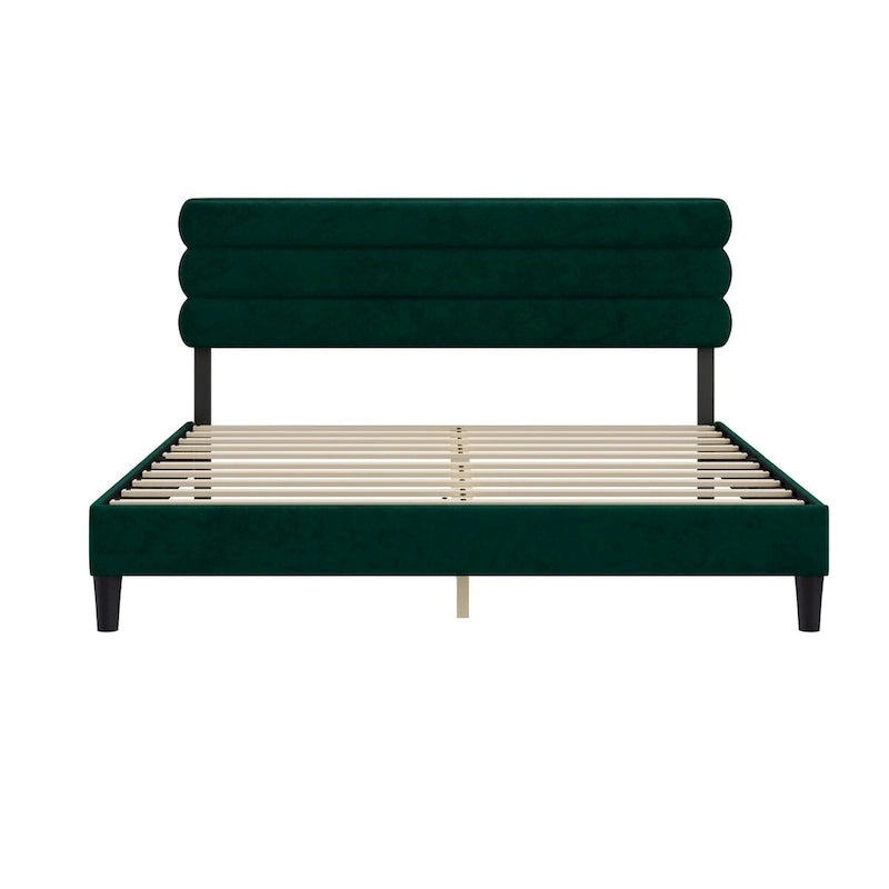 Cadre de lit plateforme rembourré gris clair / gris foncé / vert avec tête de lit, taille double, pour 2