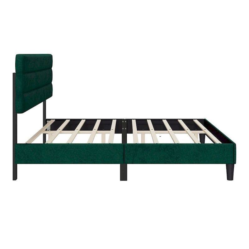 Cadre de lit plateforme rembourré gris clair / gris foncé / vert avec tête de lit, taille double, pour 2
