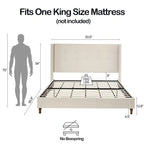Lit king-size à oreilles en velours ivoire et bleu – Tête de lit capitonnée 54", 2 places