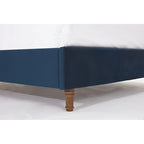 Lit king-size à oreilles en velours ivoire et bleu – Tête de lit capitonnée 54", 2 places