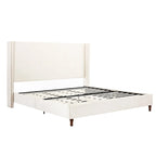 Lit king-size à oreilles en velours ivoire et bleu – Tête de lit capitonnée 54", 2 places
