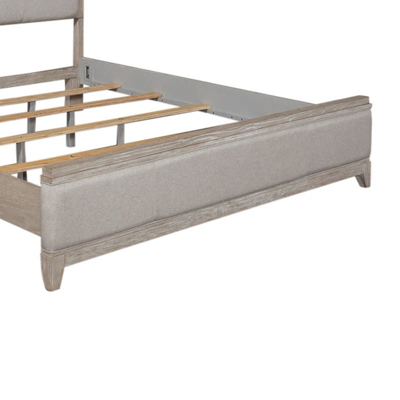 Lit traîneau tapissé taupe délavé et champagne argenté – California King