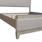 Lit traîneau tapissé taupe délavé et champagne argenté – California King