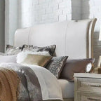 Lit traîneau tapissé taupe délavé et champagne argenté – California King