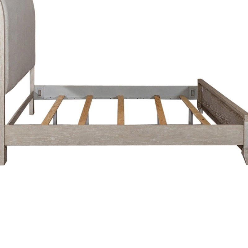 Lit traîneau tapissé taupe délavé et champagne argenté – California King