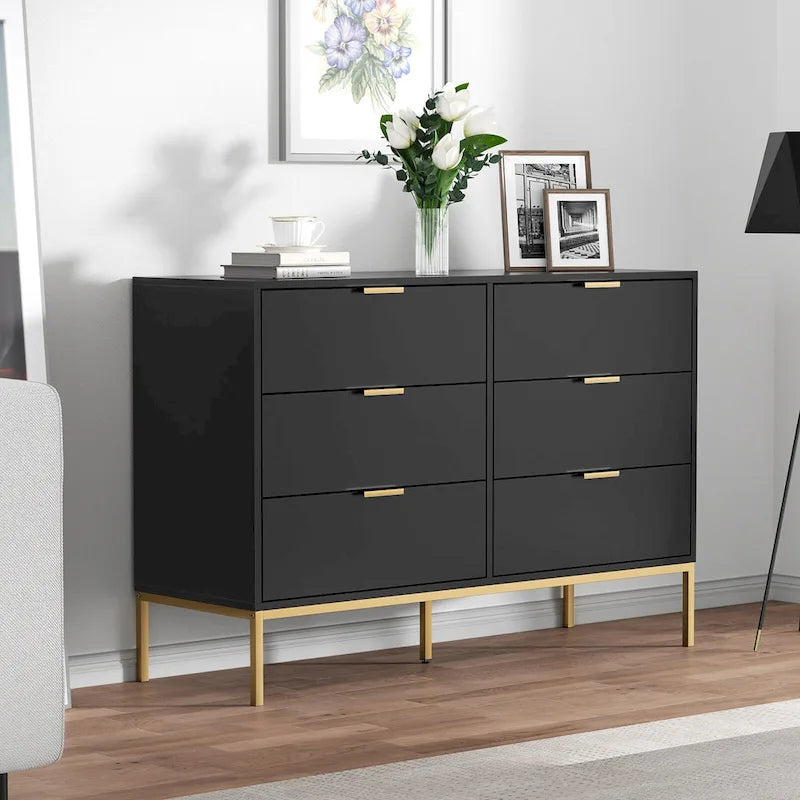 Commode double noire à 6 tiroirs, assemblage par 2 personnes