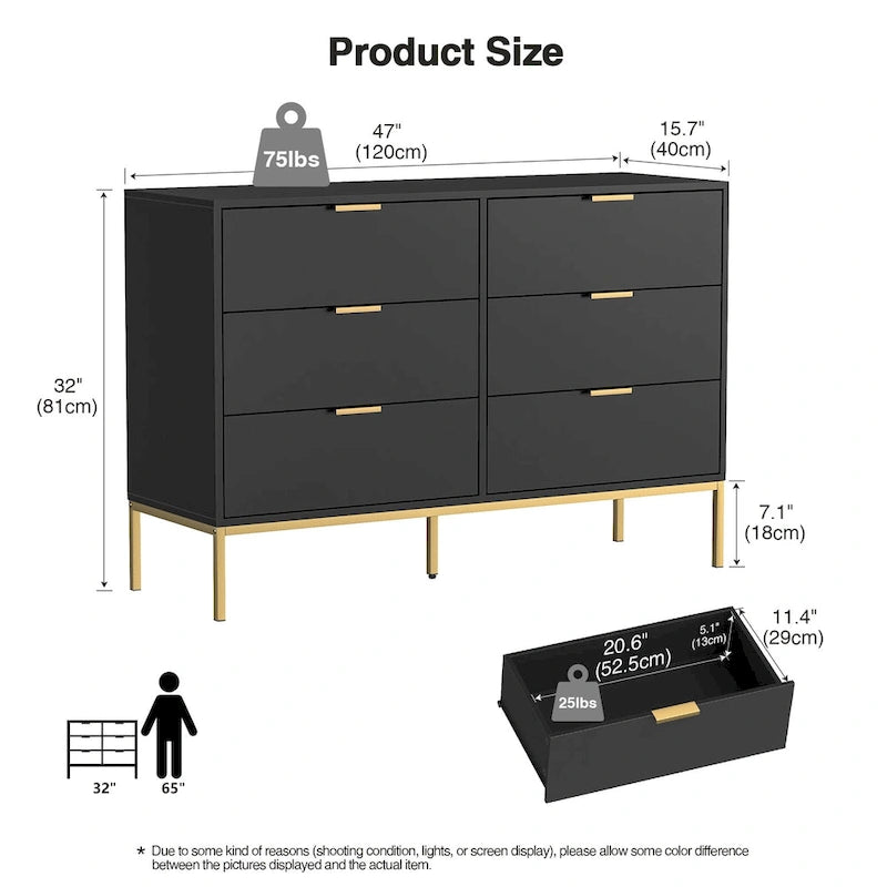 Commode double noire à 6 tiroirs, assemblage par 2 personnes