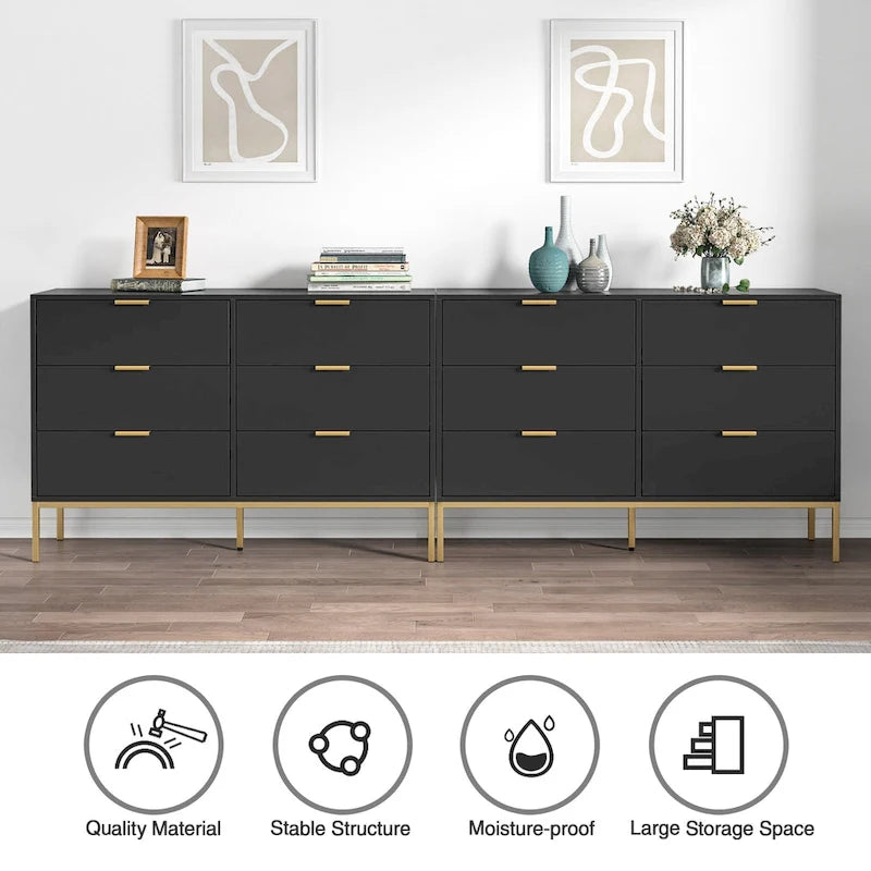 Commode double noire à 6 tiroirs, assemblage par 2 personnes