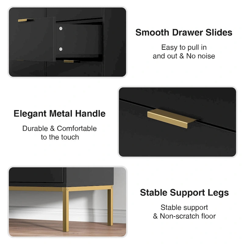 Commode double noire à 6 tiroirs, assemblage par 2 personnes