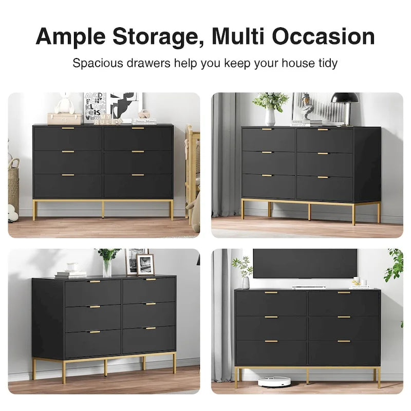 Commode double noire à 6 tiroirs, assemblage par 2 personnes