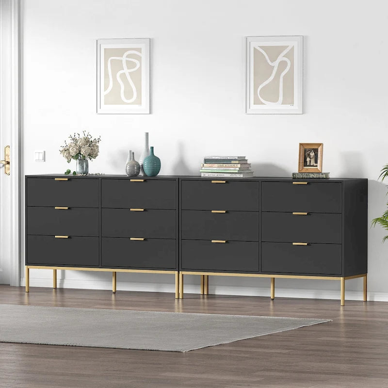 Commode double noire à 6 tiroirs, assemblage par 2 personnes