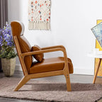 Fauteuil d'appoint en lin blanc/vert/marron avec pieds en bois, 1 place, oreiller inclus