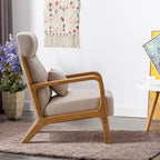 Fauteuil d'appoint en lin blanc/vert/marron avec pieds en bois, 1 place, oreiller inclus