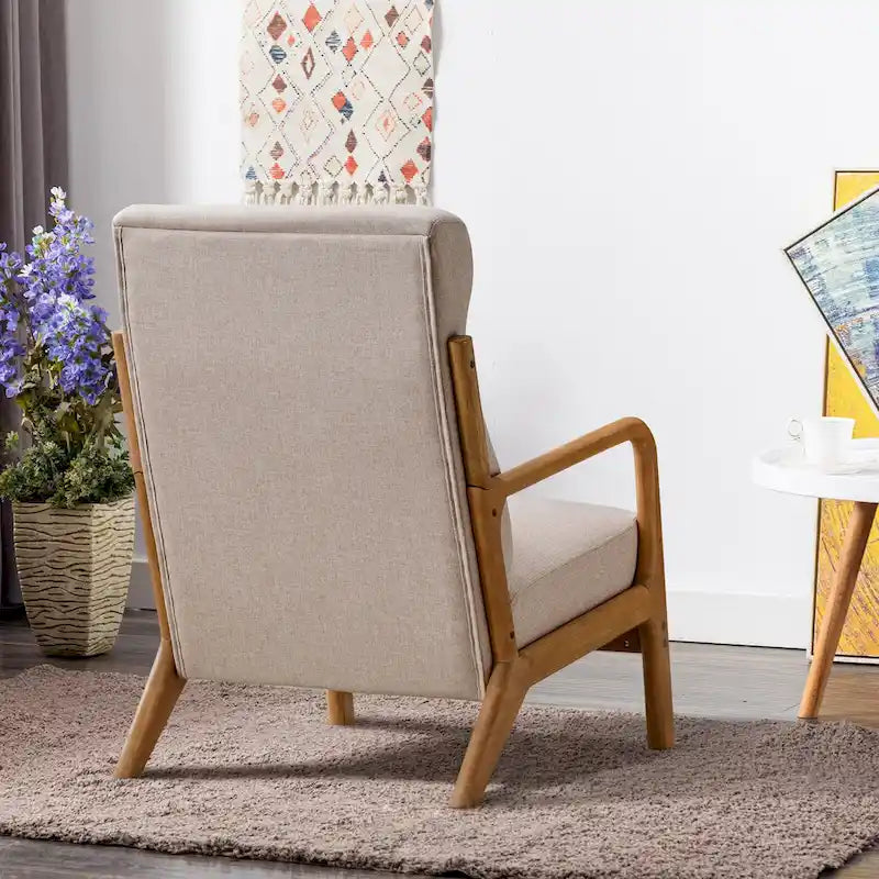 Fauteuil d'appoint en lin blanc/vert/marron avec pieds en bois, 1 place, oreiller inclus