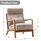 Fauteuil d'appoint en lin blanc/vert/marron avec pieds en bois, 1 place, oreiller inclus
