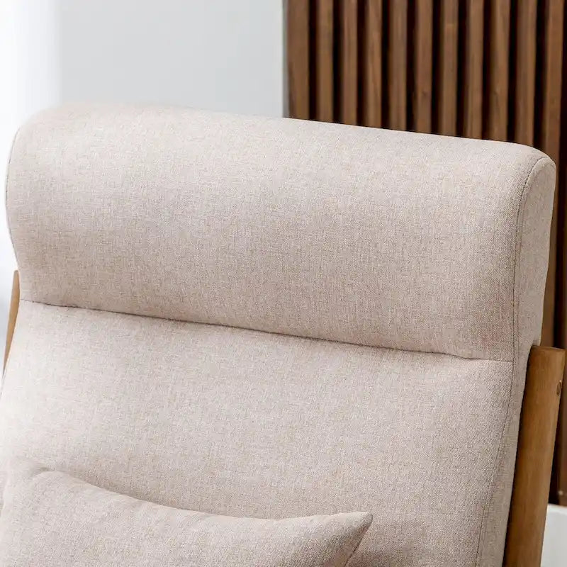 Fauteuil d'appoint en lin blanc/vert/marron avec pieds en bois, 1 place, oreiller inclus