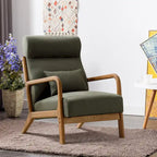 Fauteuil d'appoint en lin blanc/vert/marron avec pieds en bois, 1 place, oreiller inclus
